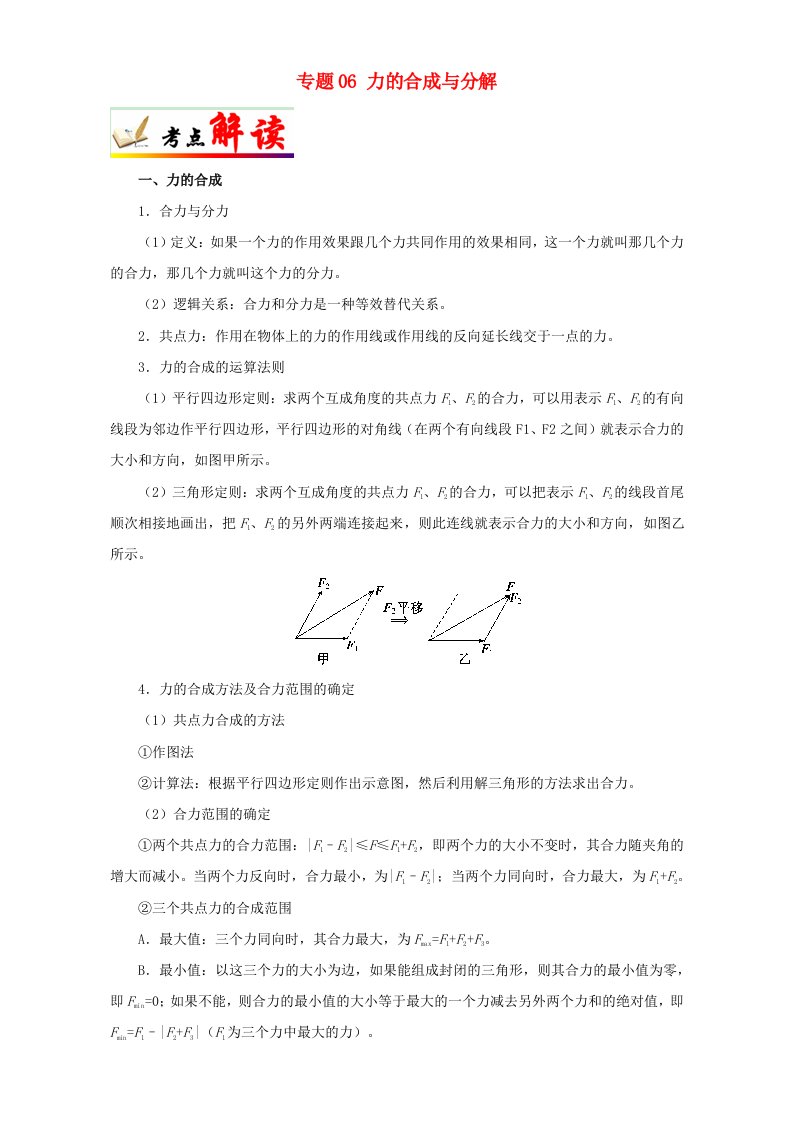 全国通用高考物理考点一遍过专题06力的合成与分解含解析