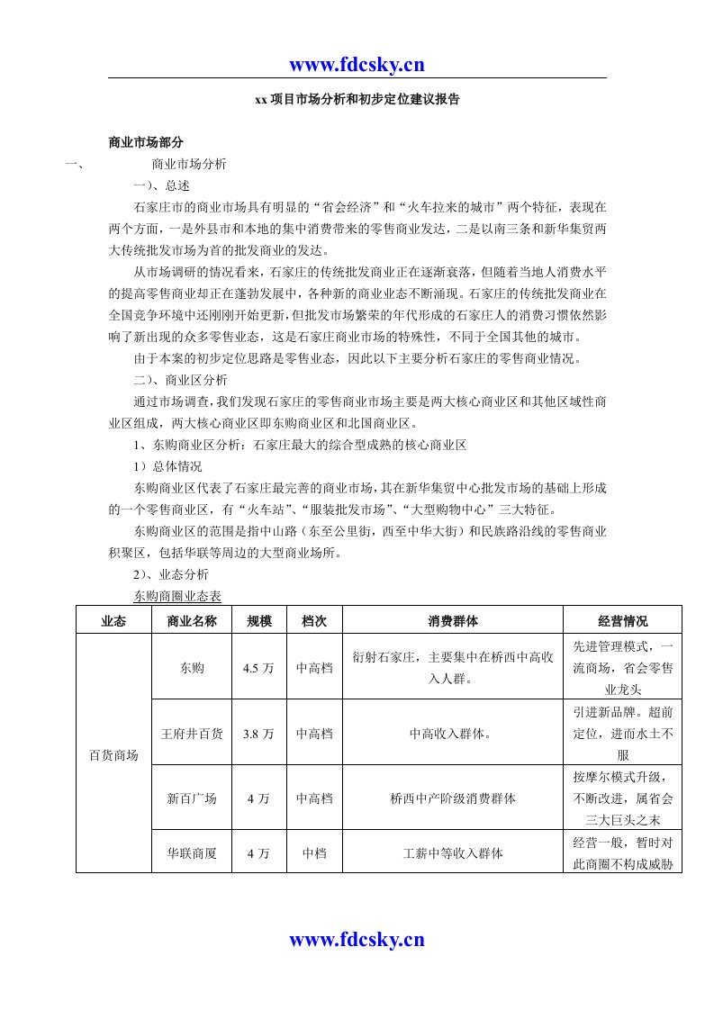 石家庄某项目市场分析和初步定位建议报告