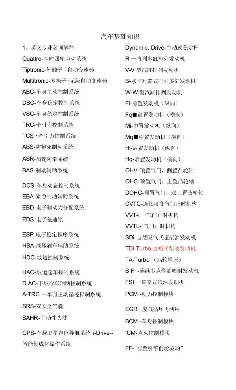 汽车日常使用基础知识