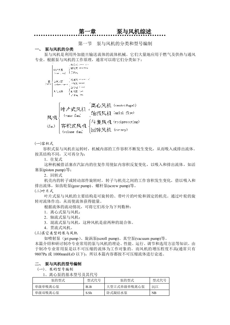 泵与风机的分类及其工作原理