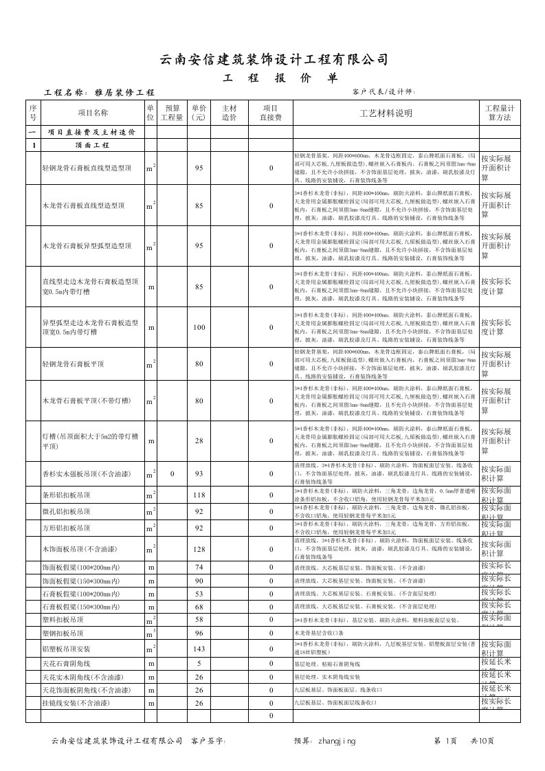 酒店装饰工程预算书案例