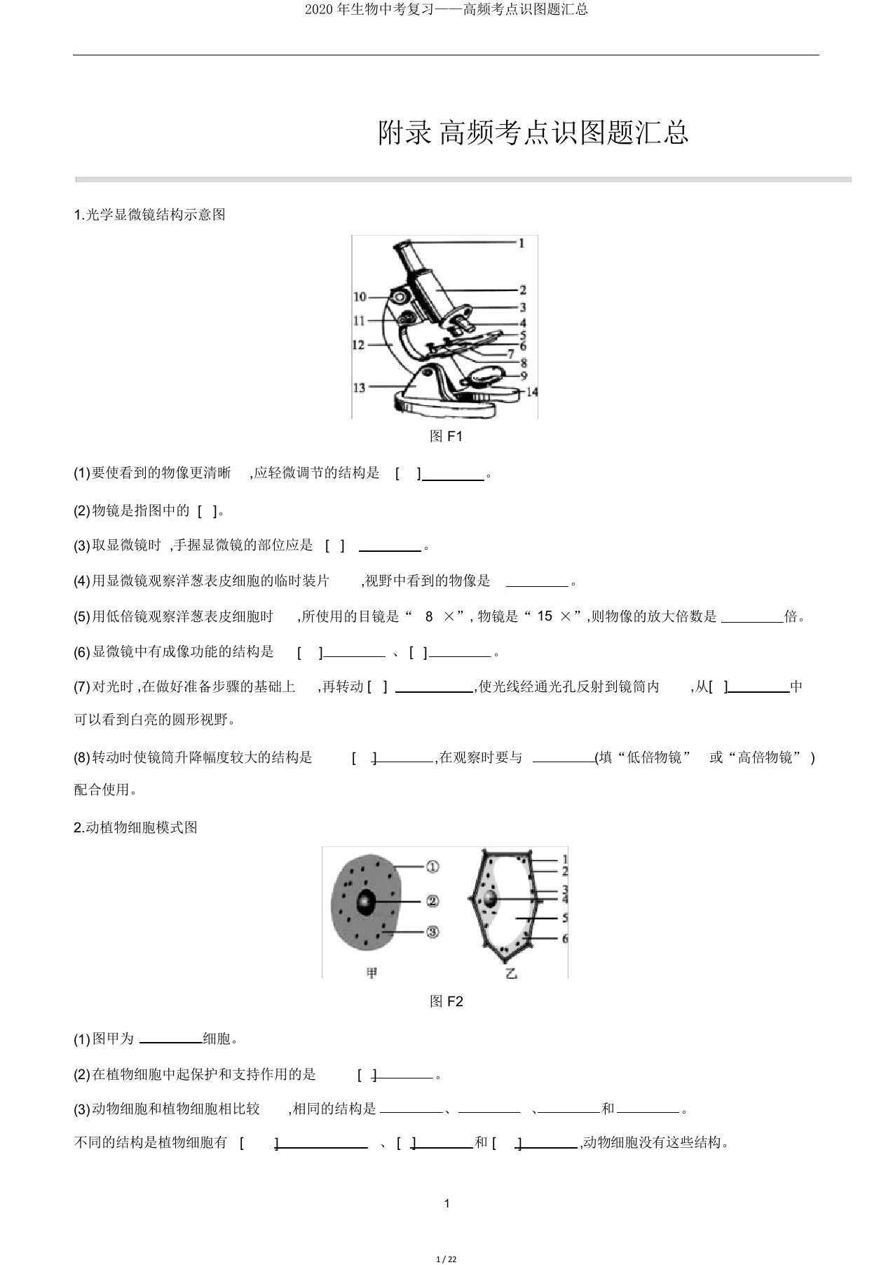 生物中考复习——高频考点识图题汇总