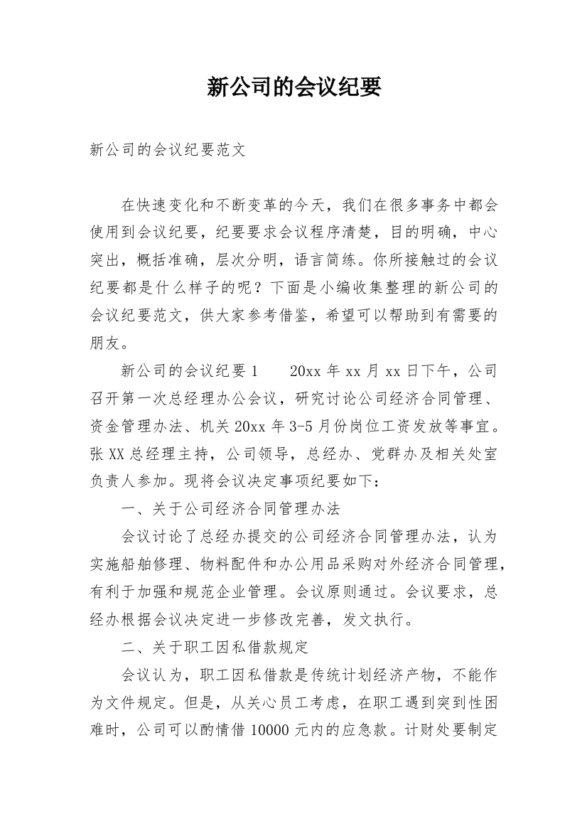 新公司的会议纪要