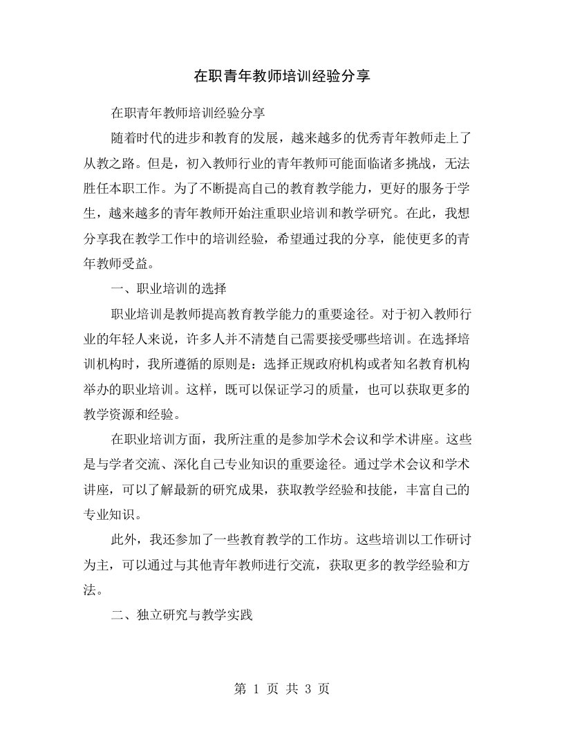 在职青年教师培训经验分享