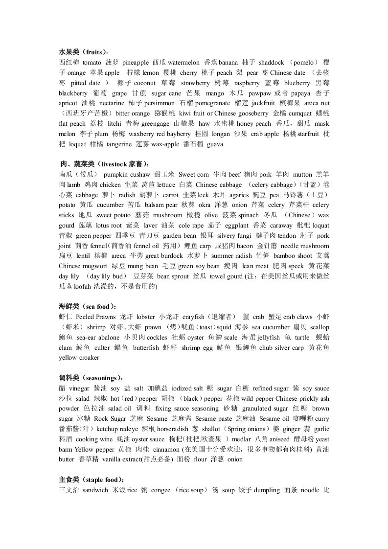 果蔬类英文单词大全