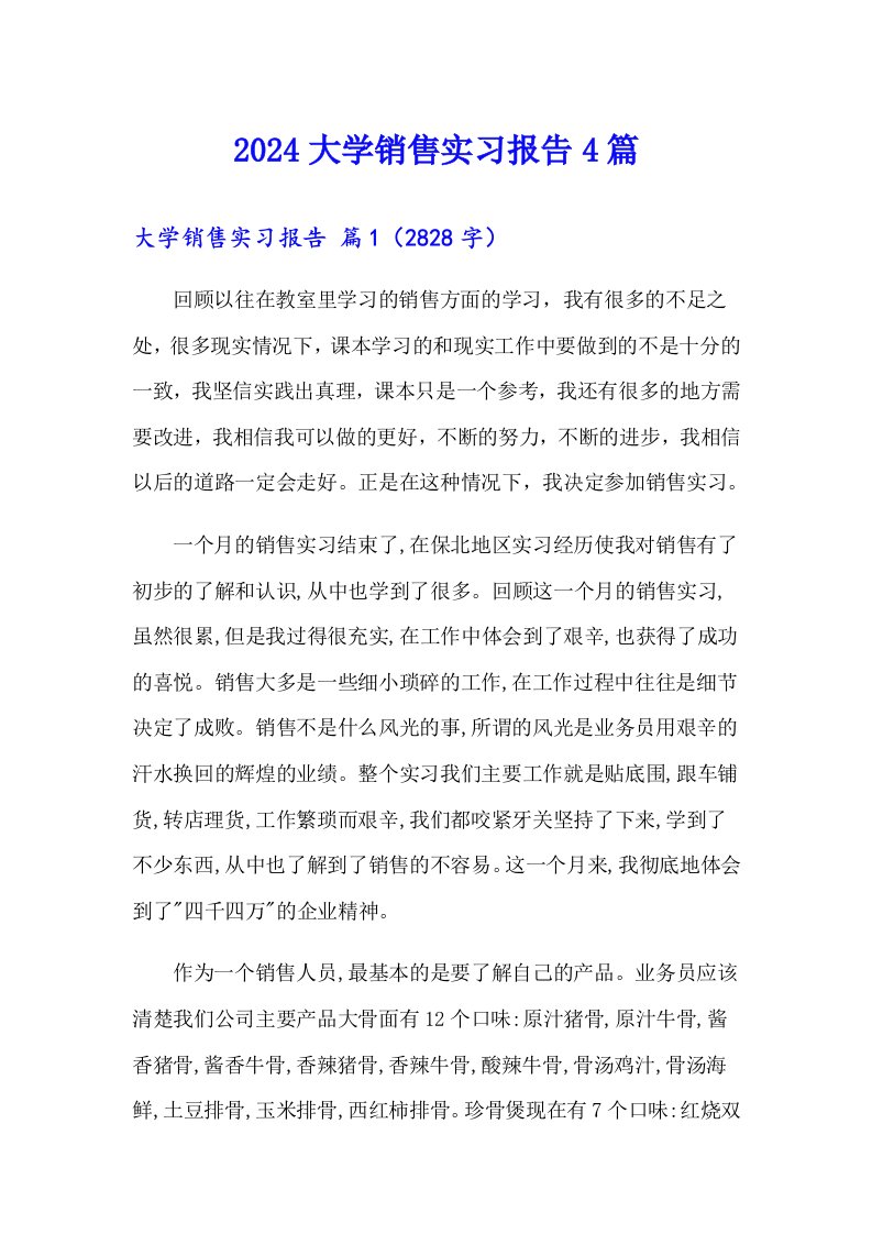 2024大学销售实习报告4篇（精选）