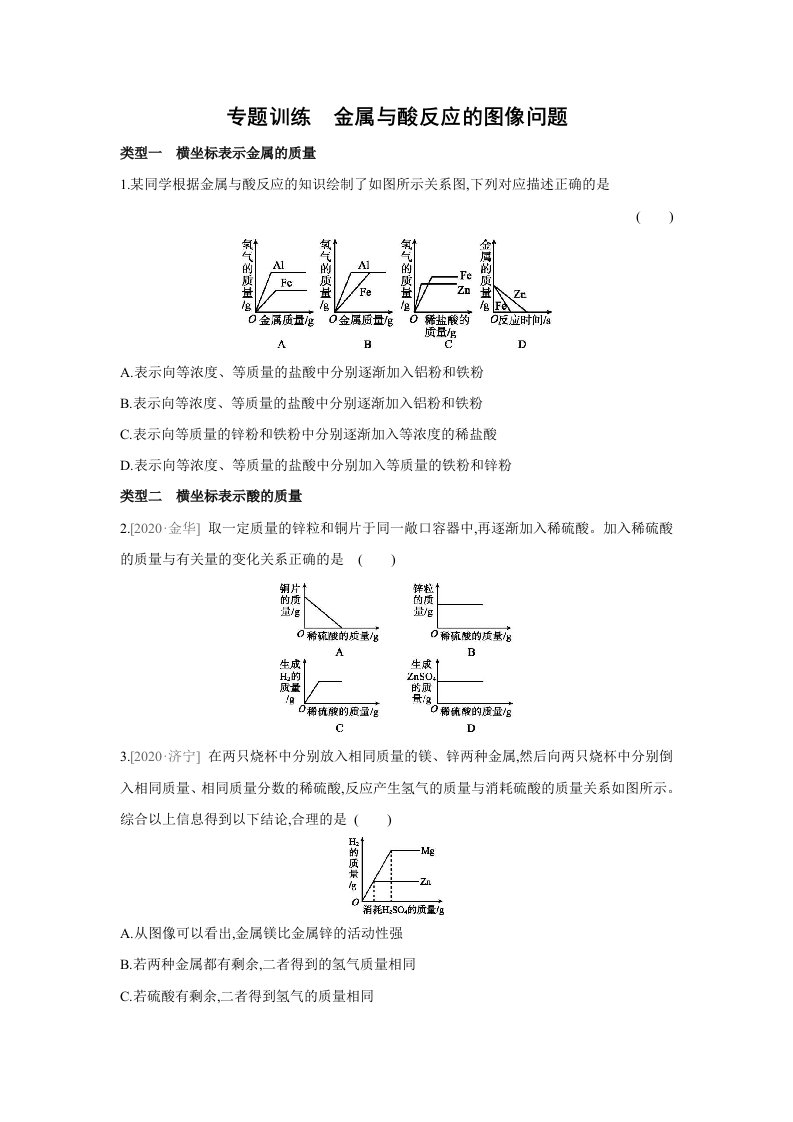 粤教版化学九年级下册课课练：专题训练