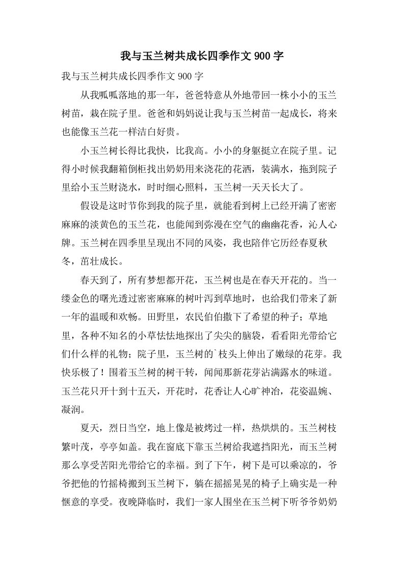 我与玉兰树共成长四季作文900字