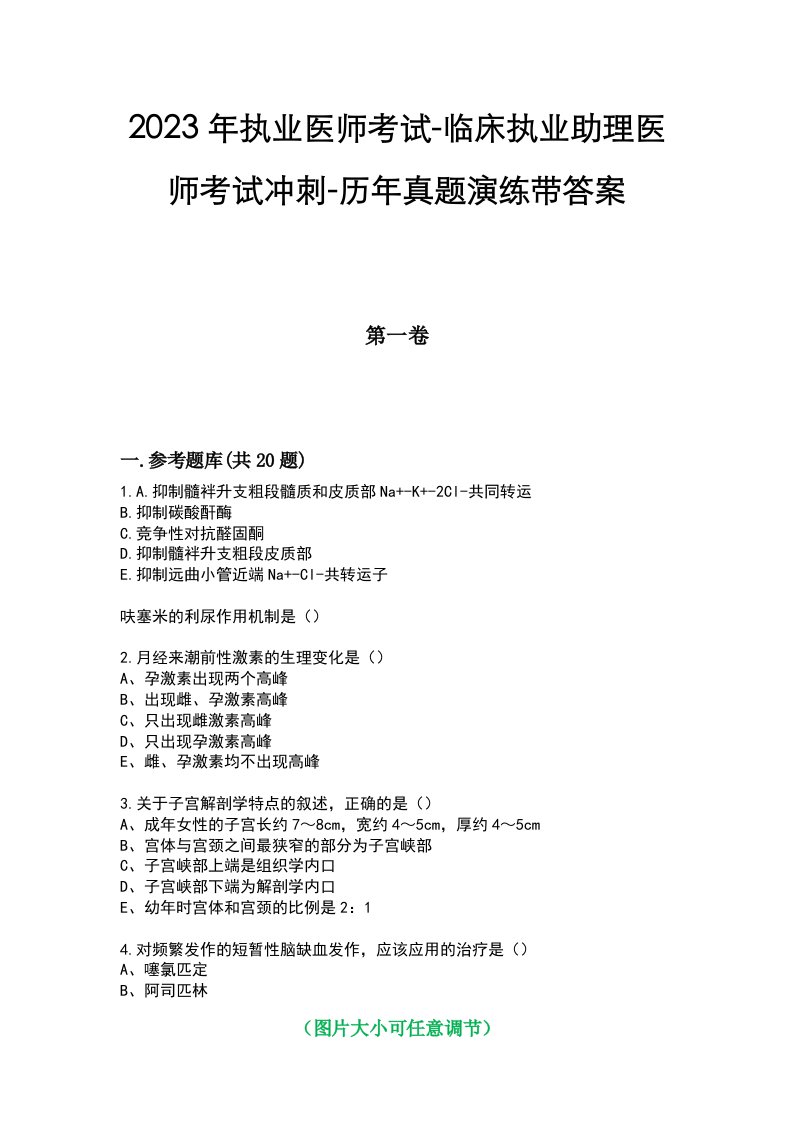 2023年执业医师考试-临床执业助理医师考试冲刺-历年真题演练带答案