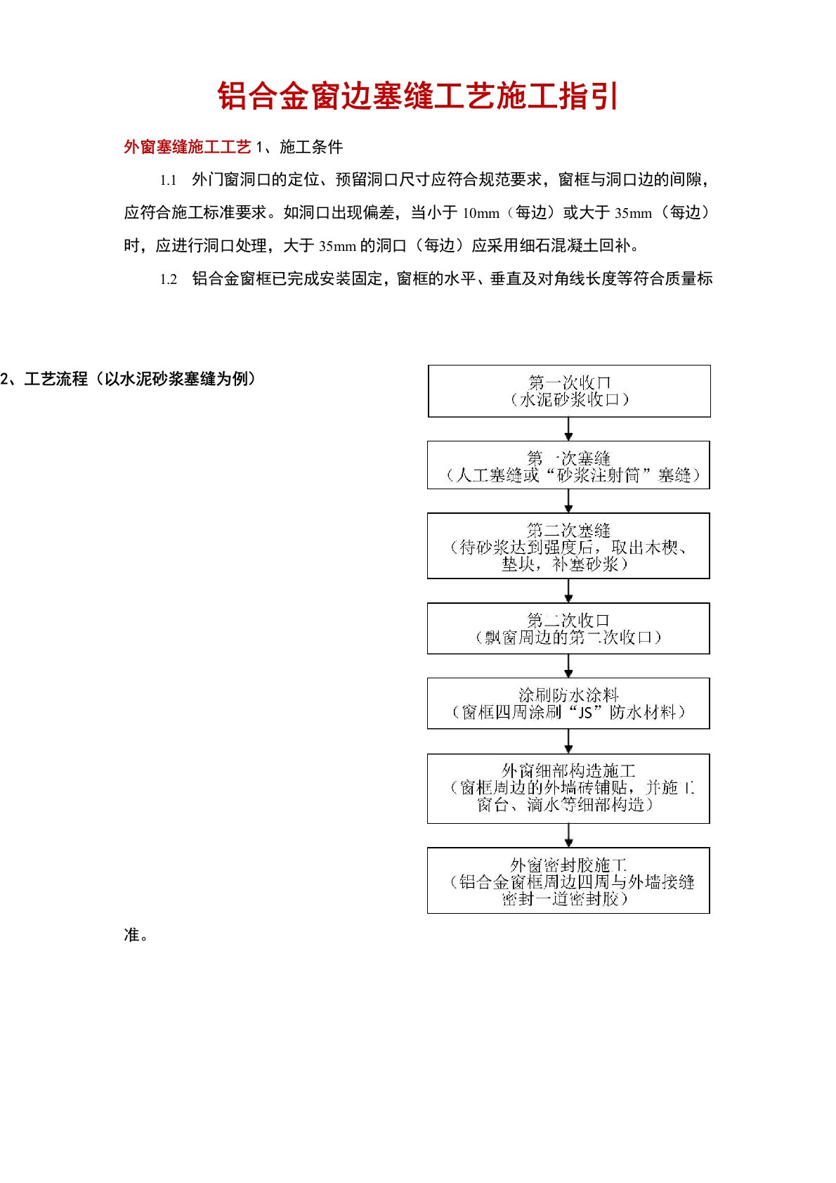 铝合金窗边塞缝工艺施工指引