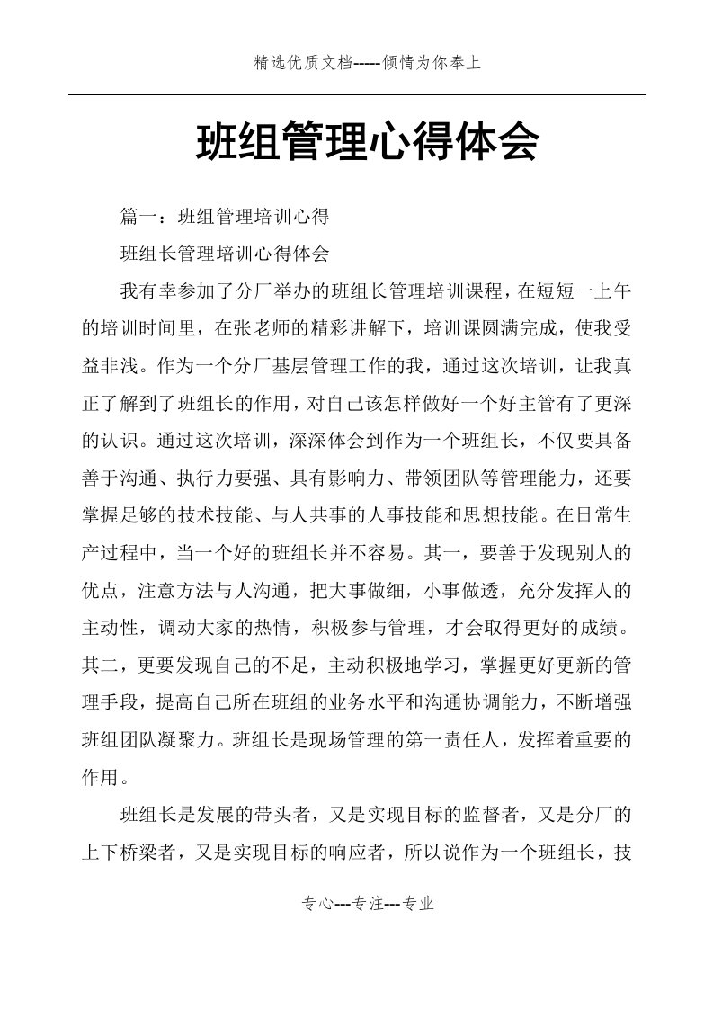 班组管理心得体会(共21页)