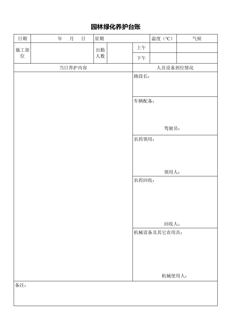 园林绿化施工日志