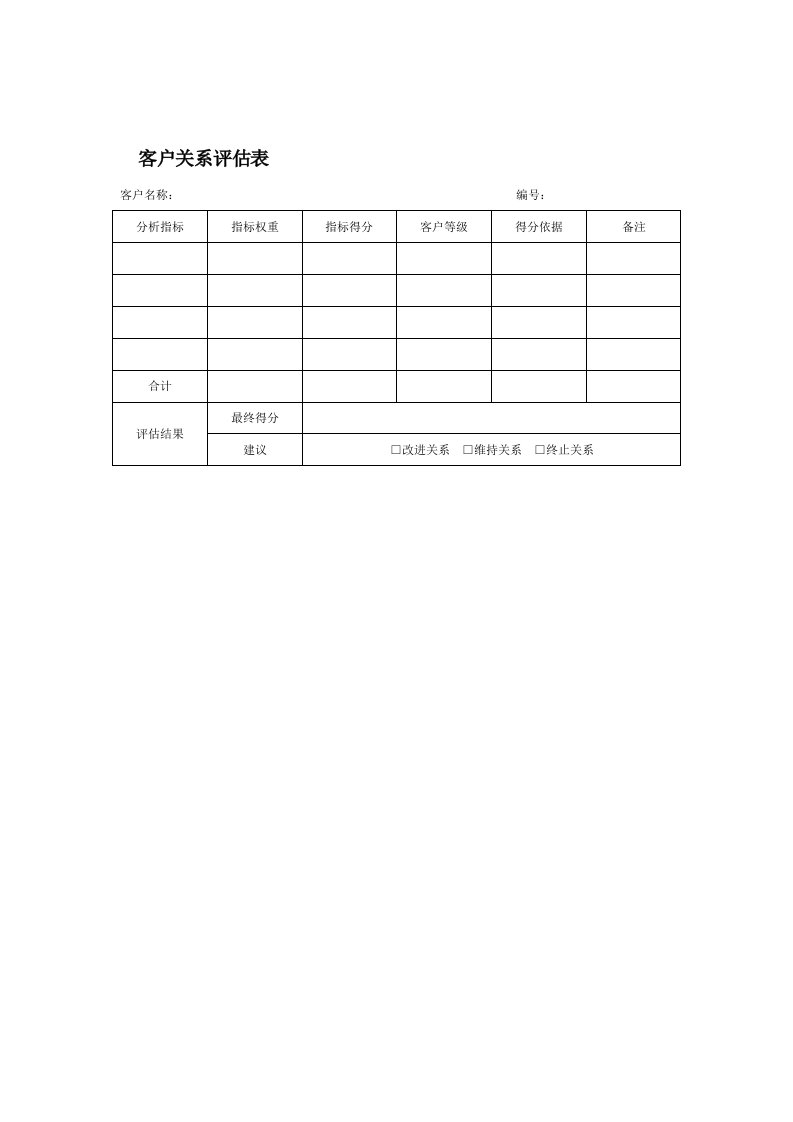 客户关系评估表