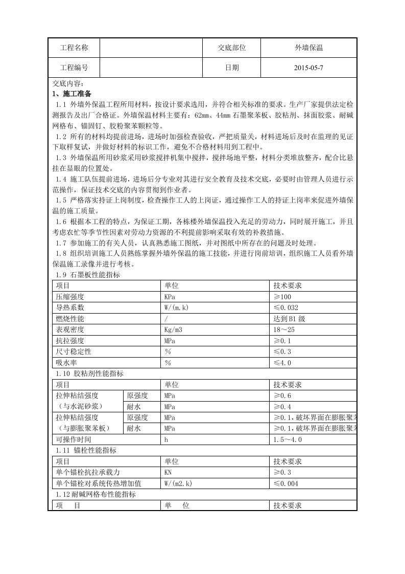 石墨聚苯板外墙保温技术交底