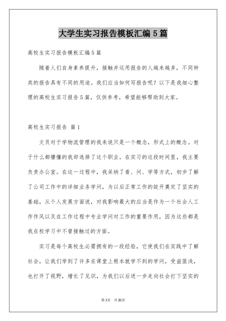 大学生实习报告模板汇编5篇例文