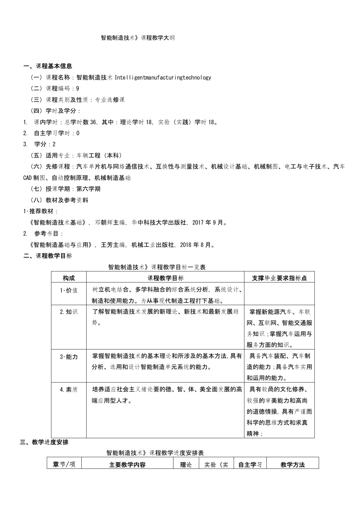 《智能制造技术》课程教学大纲