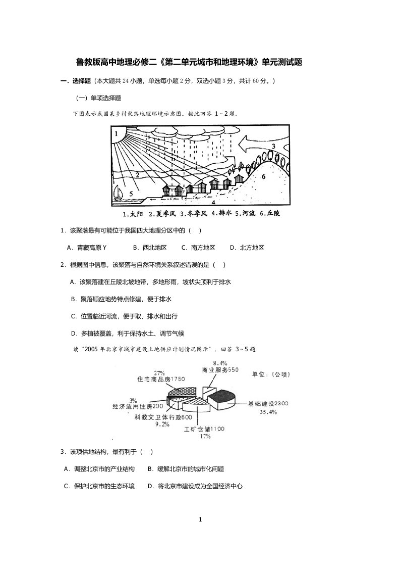 精选第二单元城市和地理环境