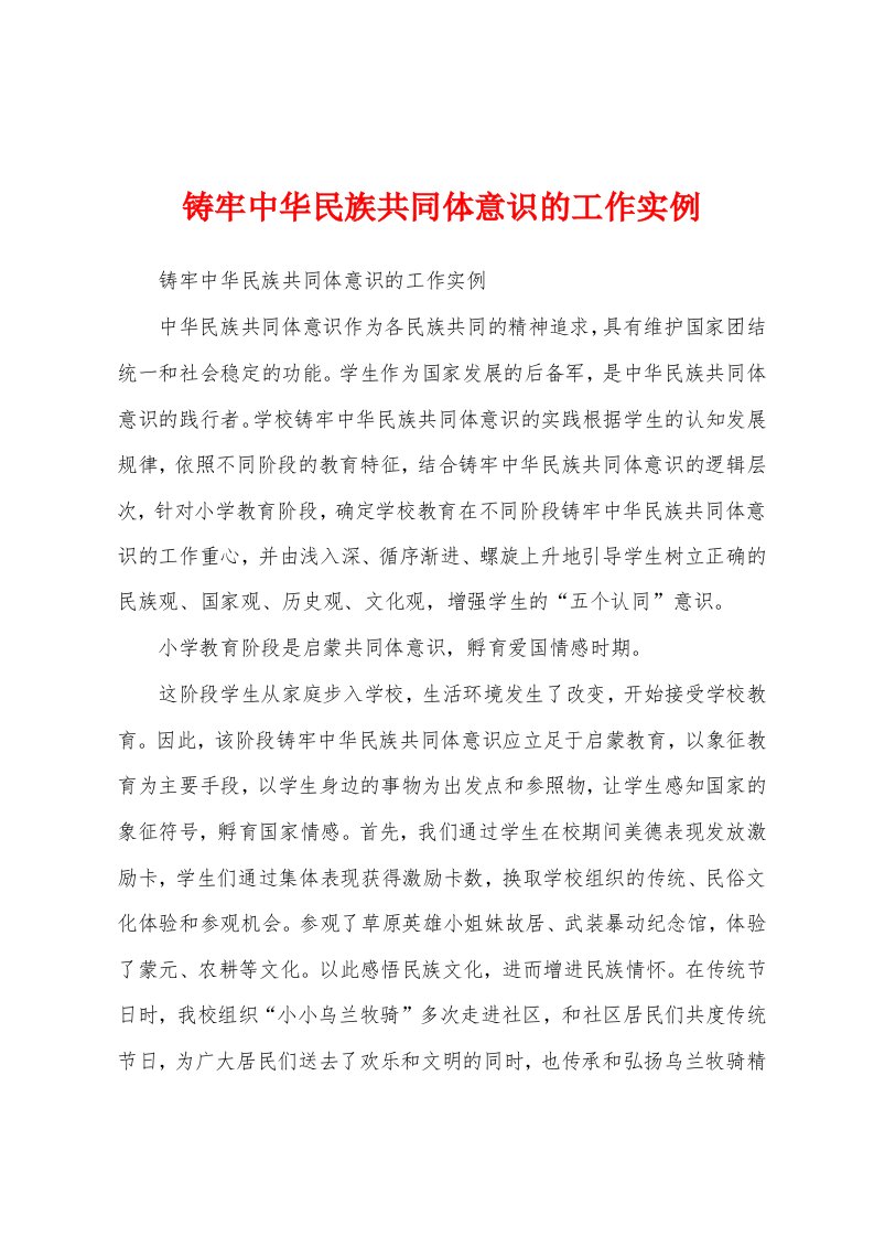 铸牢中华民族共同体意识的工作实例