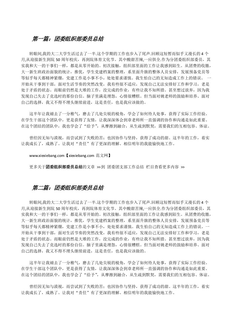 团委组织部委员总结[修改版]