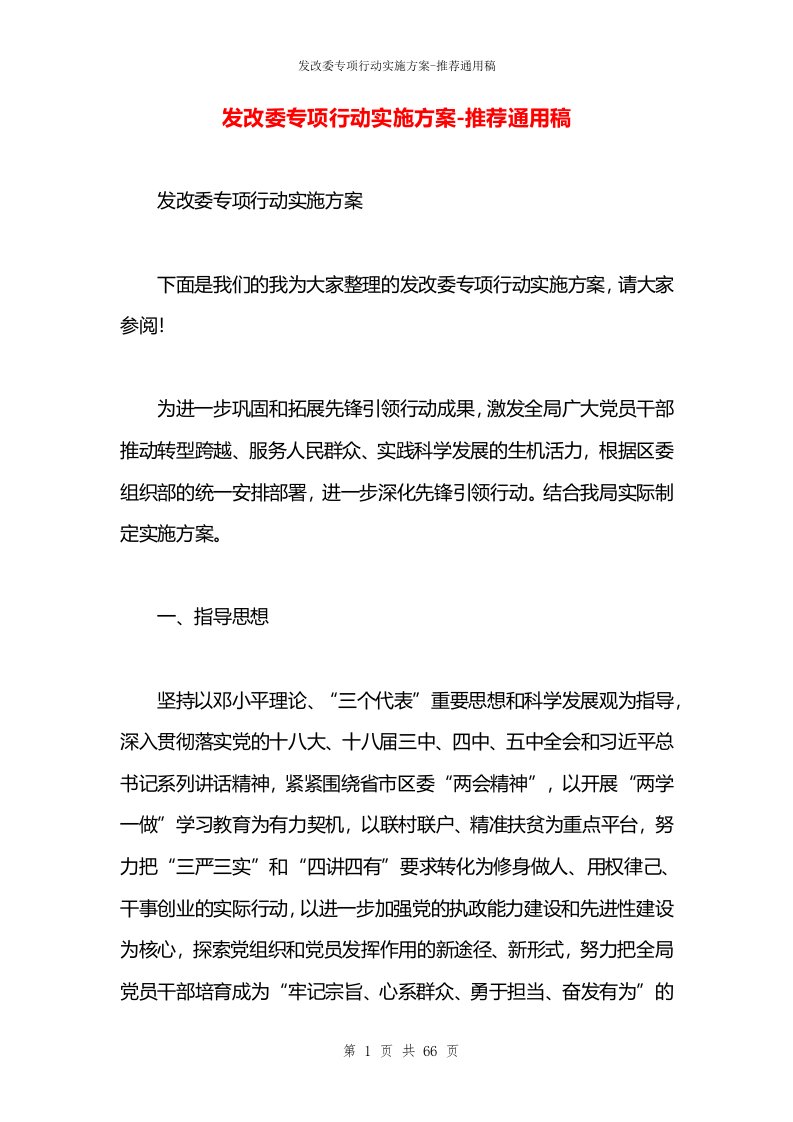 发改委专项行动实施方案