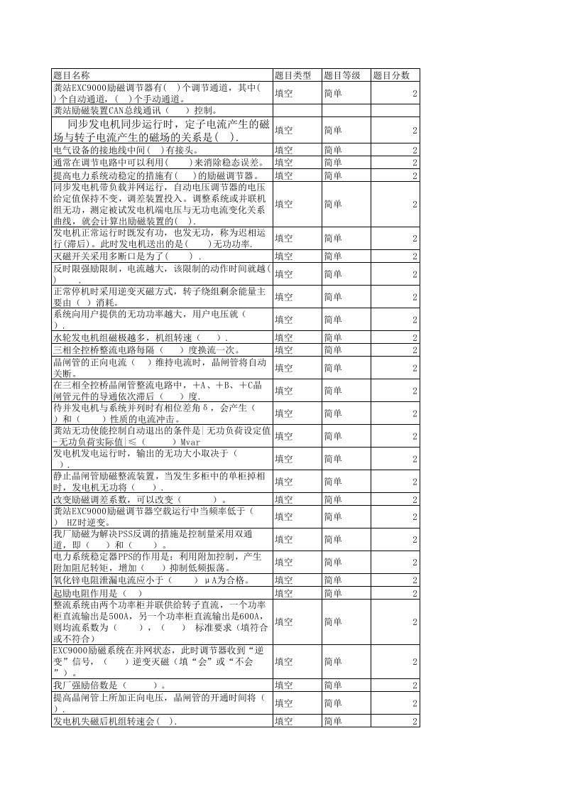 励磁系统试题