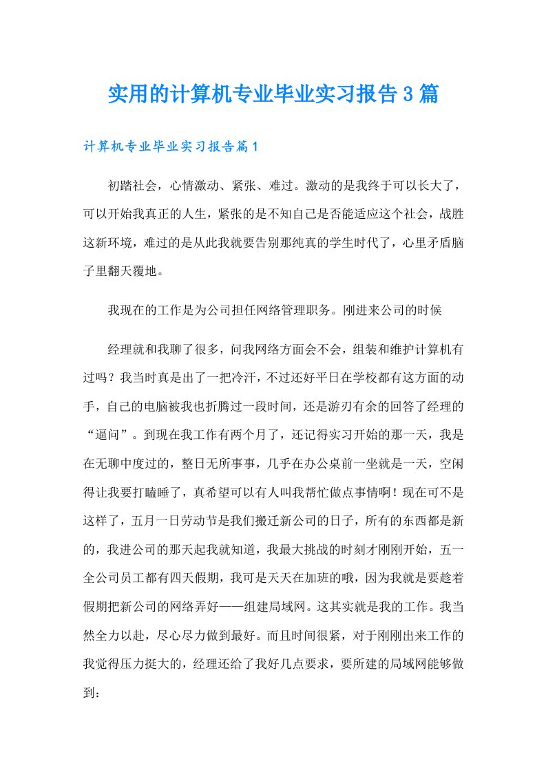 实用的计算机专业毕业实习报告3篇