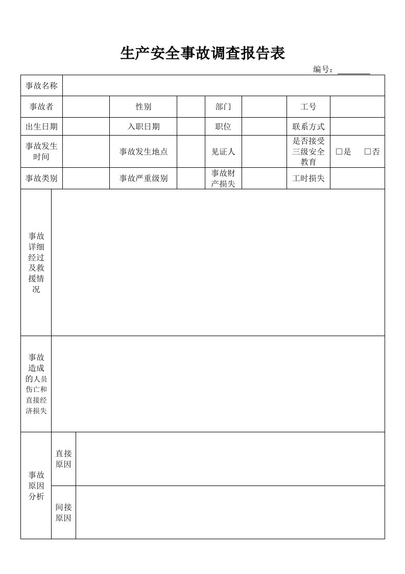 生产安全事故调查报告表(样表)