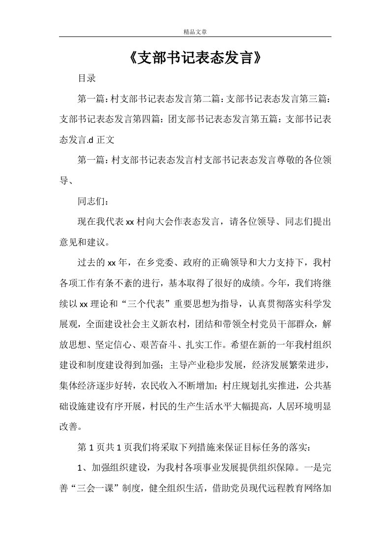 《支部书记表态发言》