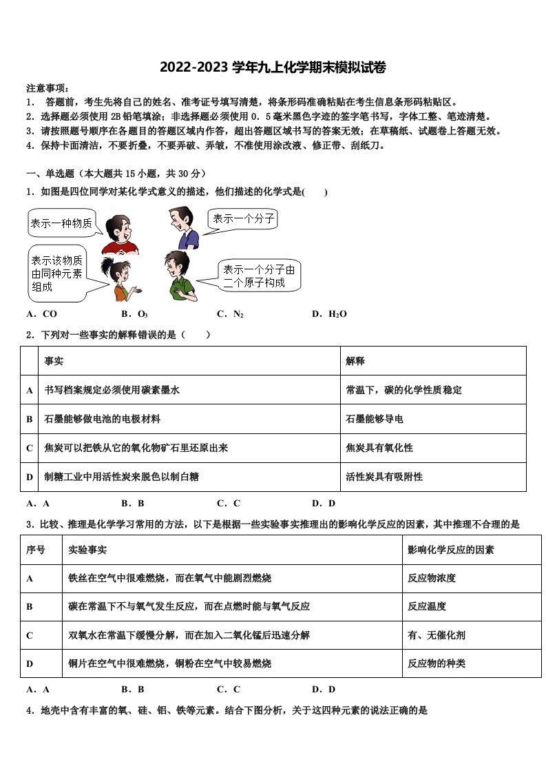 2022-2023学年湖南省邵东县九年级化学第一学期期末统考模拟试题含解析