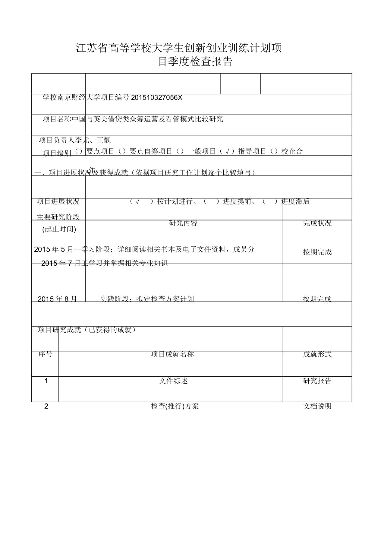 大学生创新创业季度报告