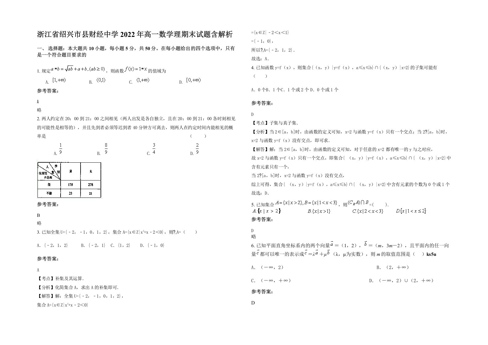 浙江省绍兴市县财经中学2022年高一数学理期末试题含解析