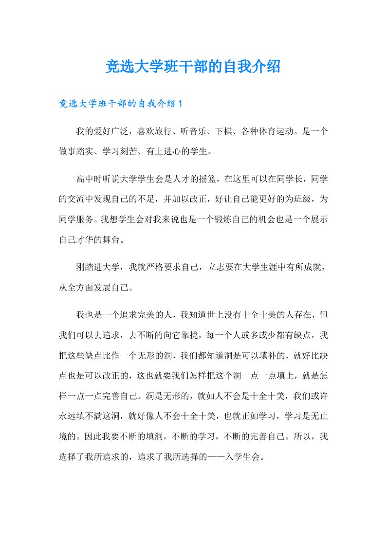 竞选大学班干部的自我介绍