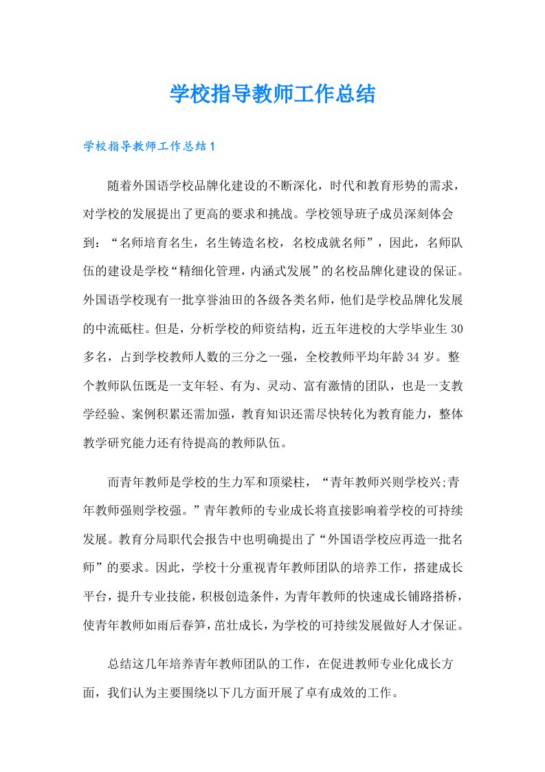 学校指导教师工作总结