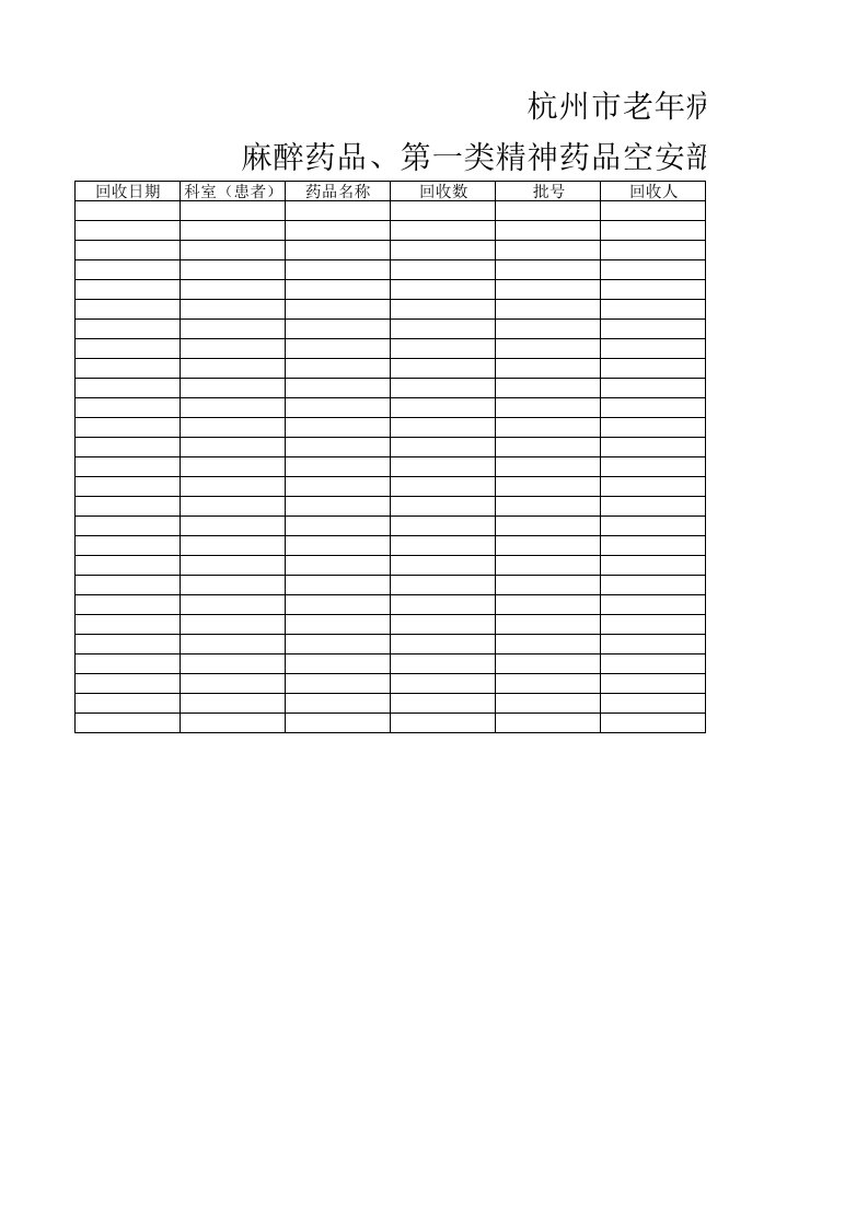 麻醉药品、第一类精神药品空安瓿及废贴回收、销毁记录表