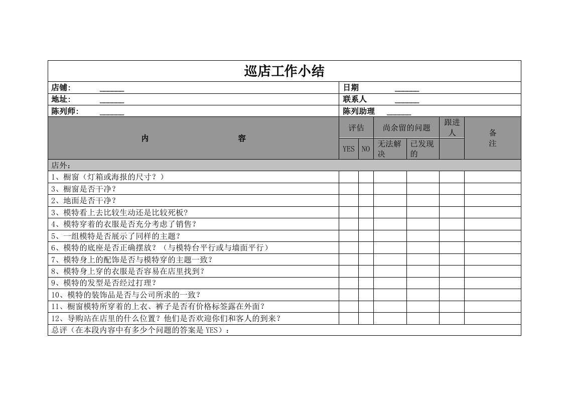 店铺陈列管理表1