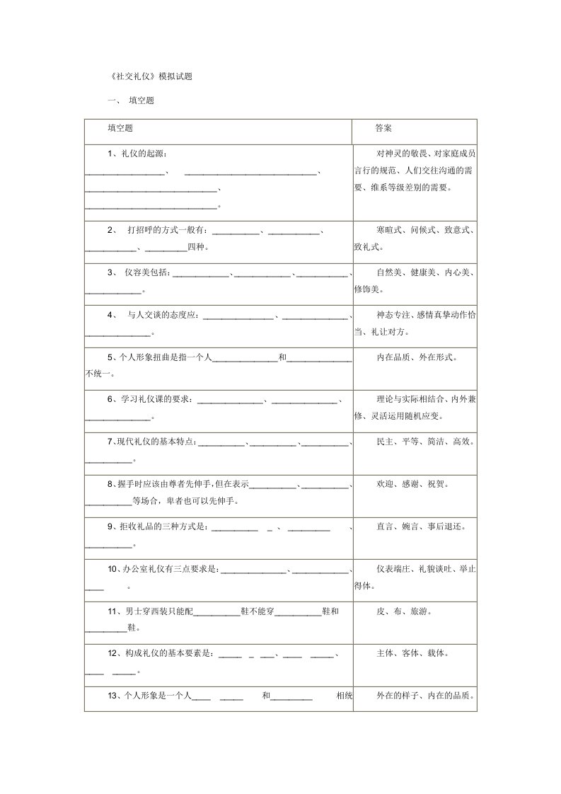 商务礼仪-社交礼仪试题