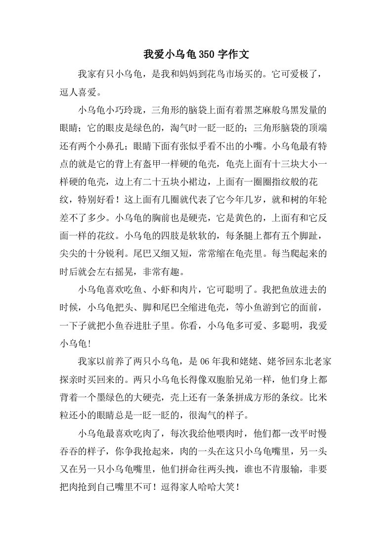 我爱小乌龟350字作文