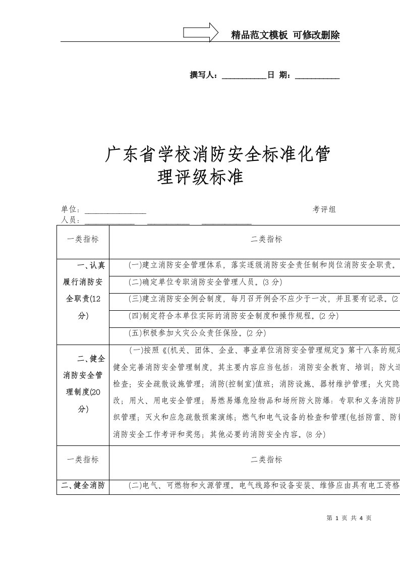 广东省学校消防安全标准化管理评级标准