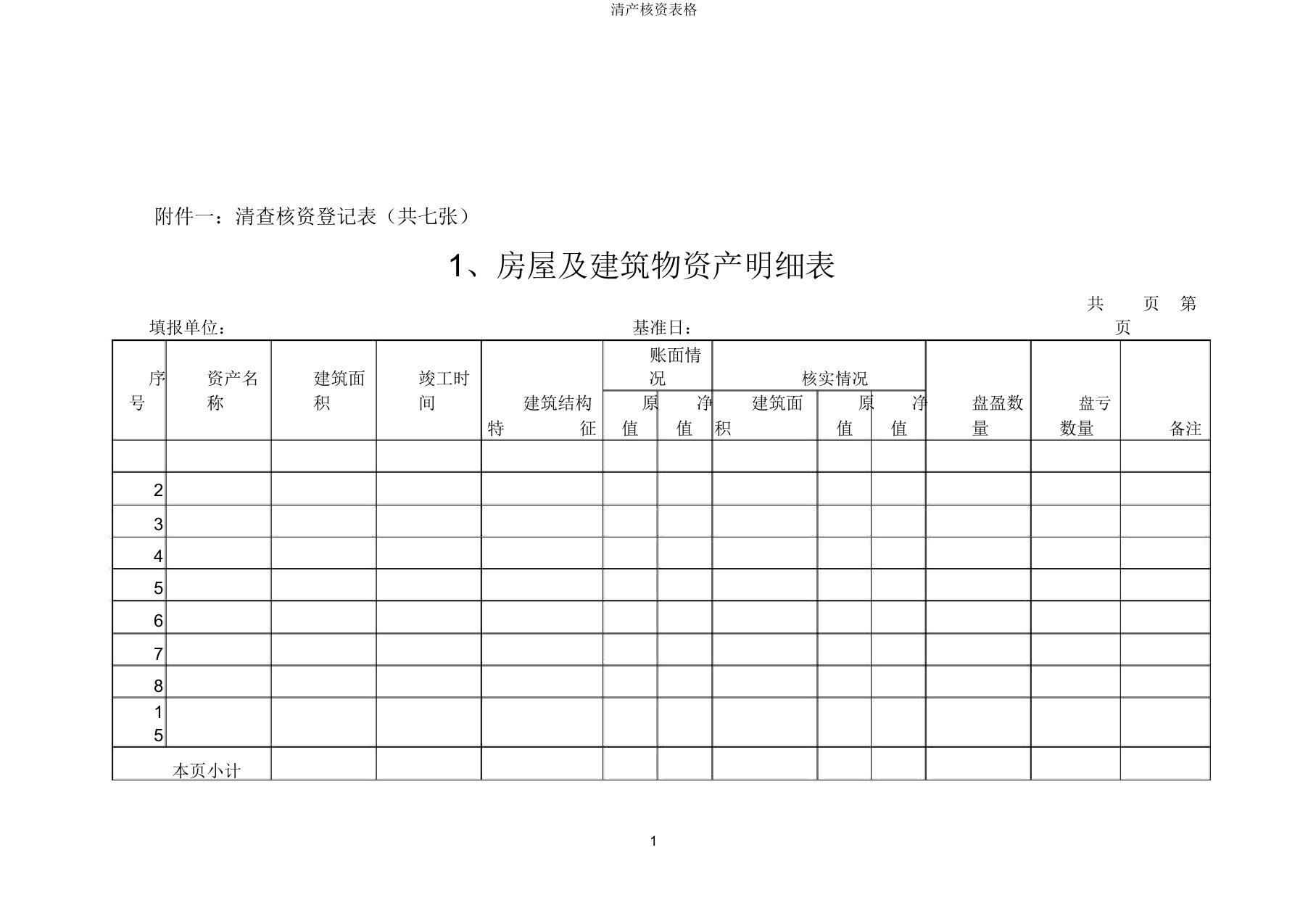 清产核资表格