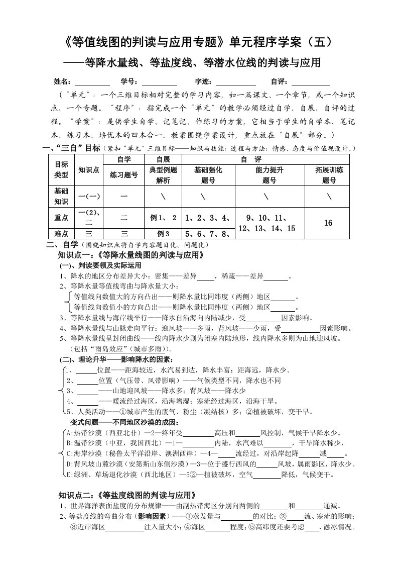 《等值线图的判读与应用》学案五