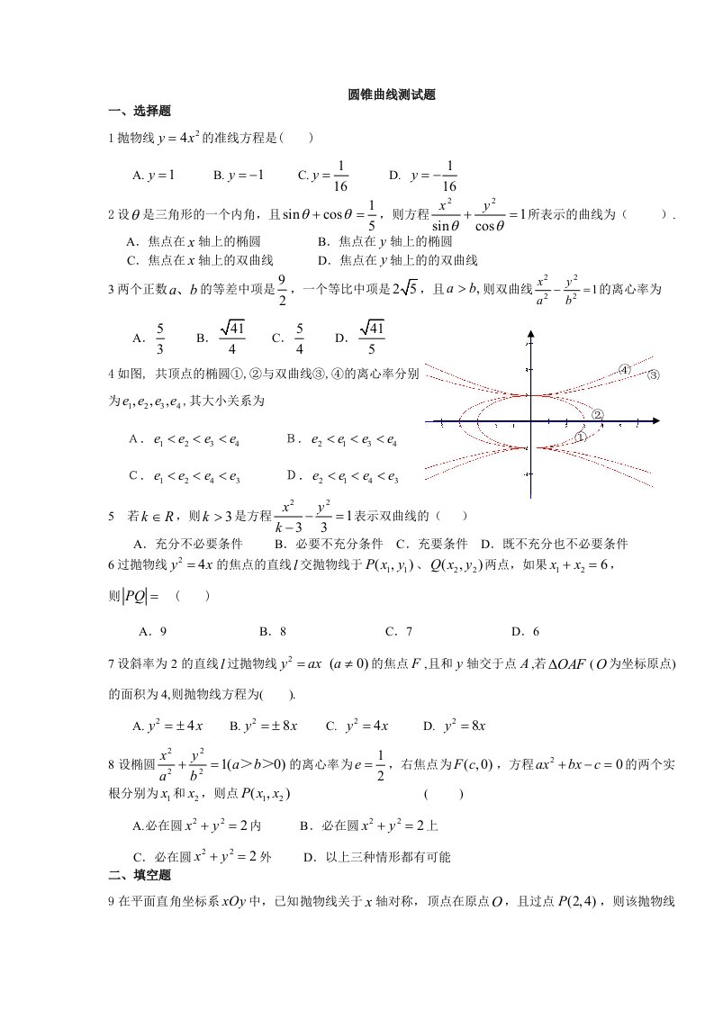 圆锥曲线练习题(理科)