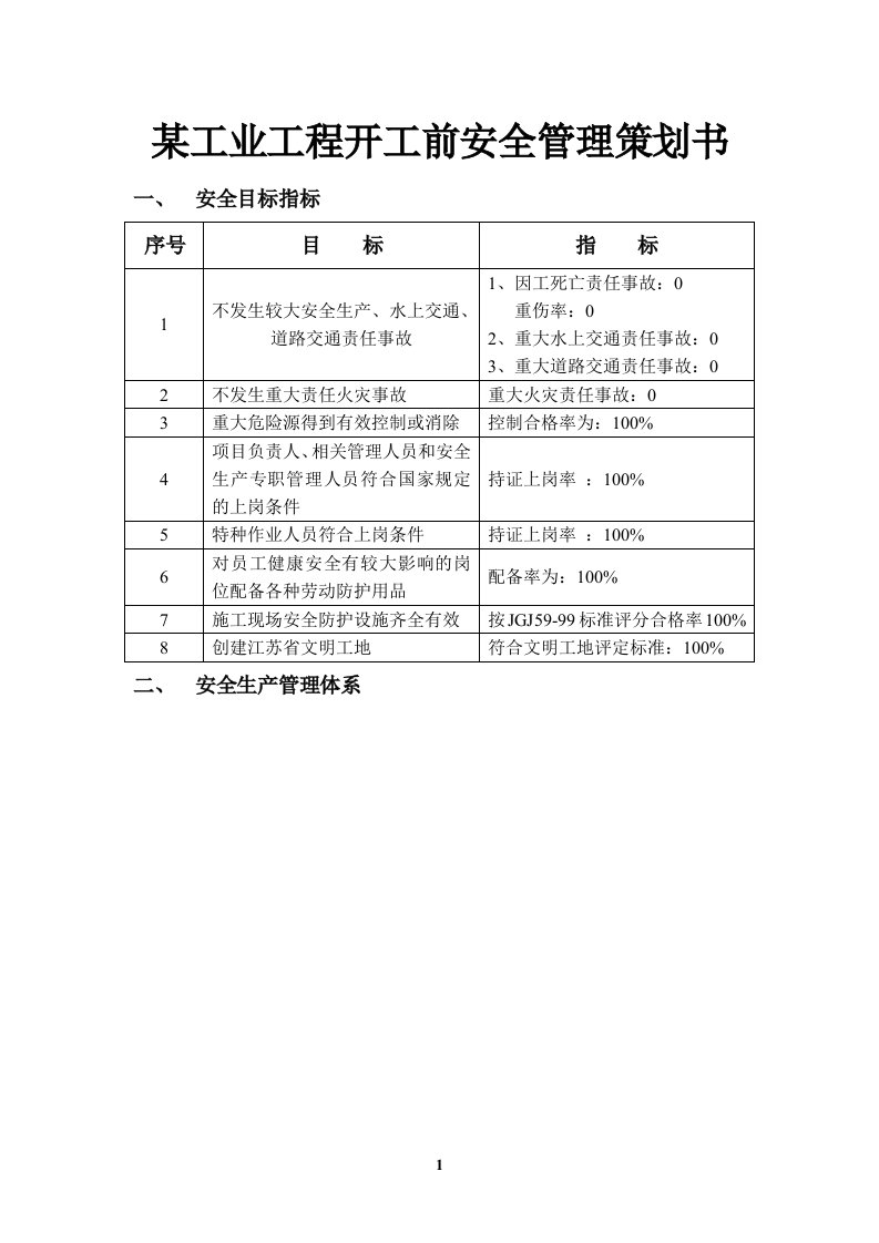 某工业工程开工前安全管理策划书