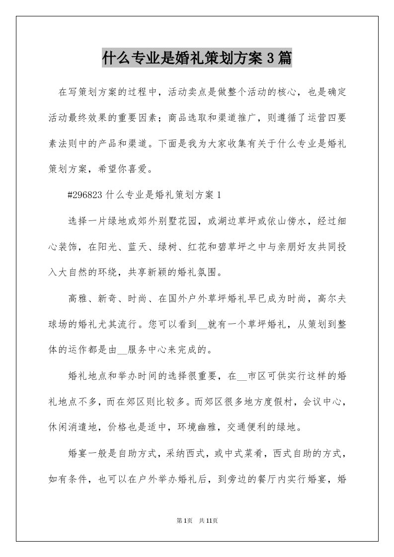 什么专业是婚礼策划方案3篇