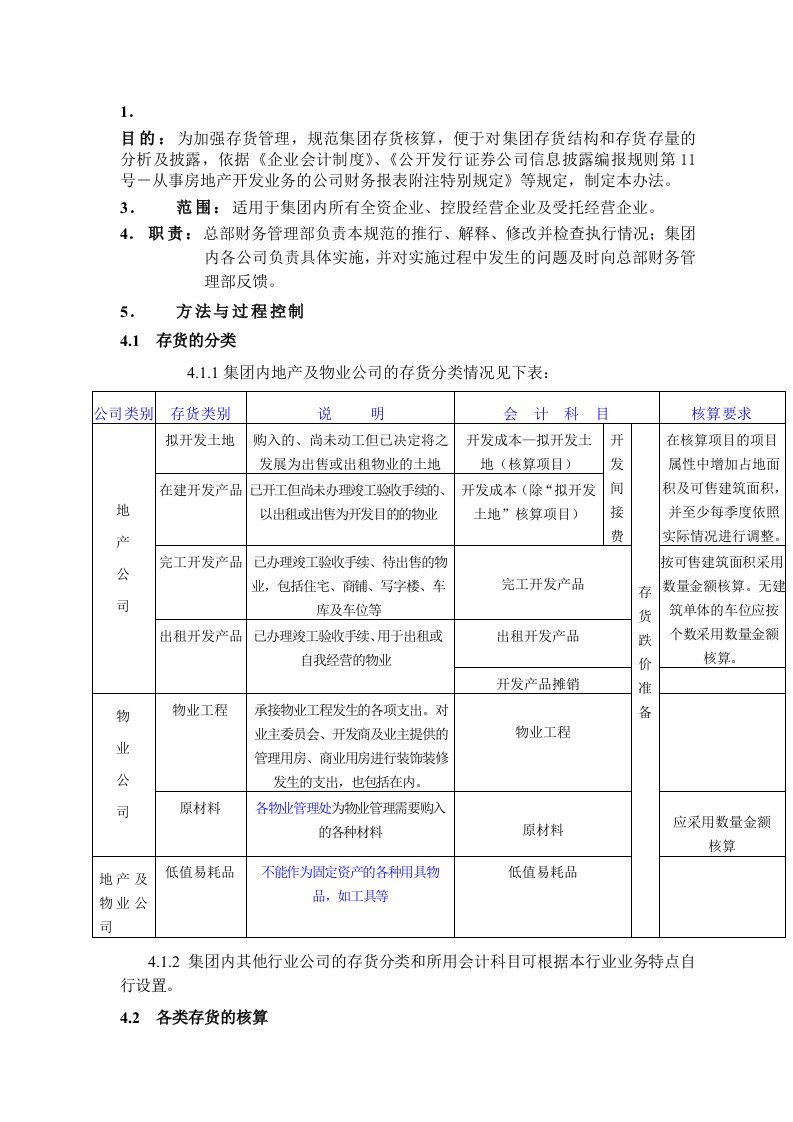 万科地产集团存货核算规范