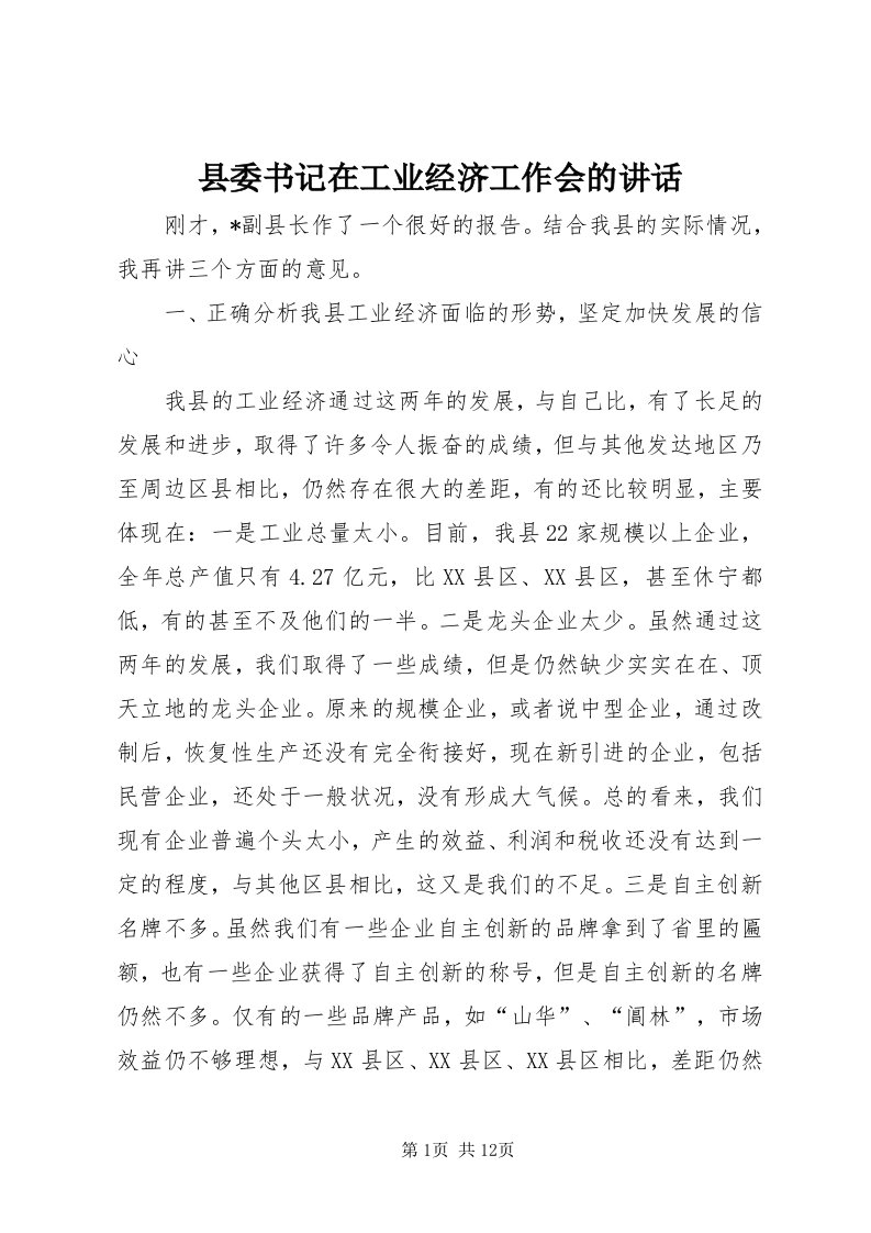 6县委书记在工业经济工作会的致辞