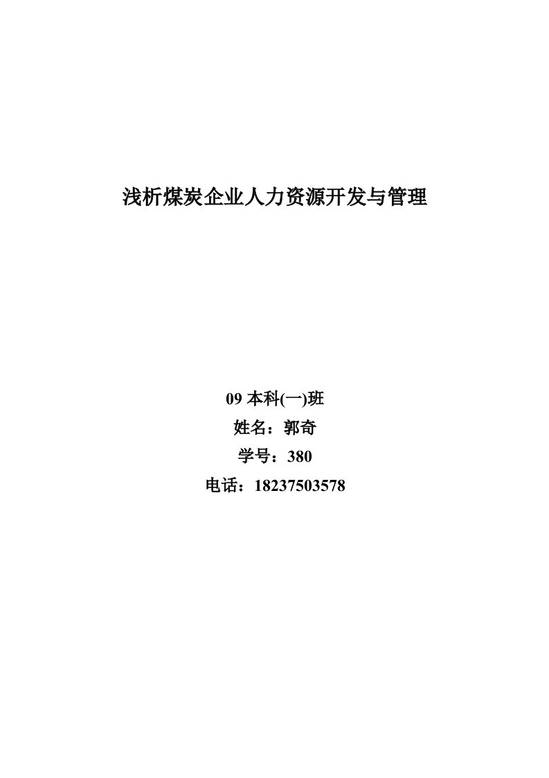 论文格式浅析煤炭企业人力资源开发与管理