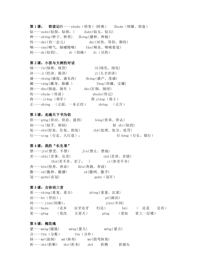 【小学语文】人教版小学语文五年级上册多音字汇总