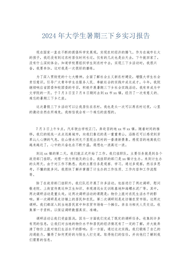 总结报告2024年大学生暑期三下乡实习报告