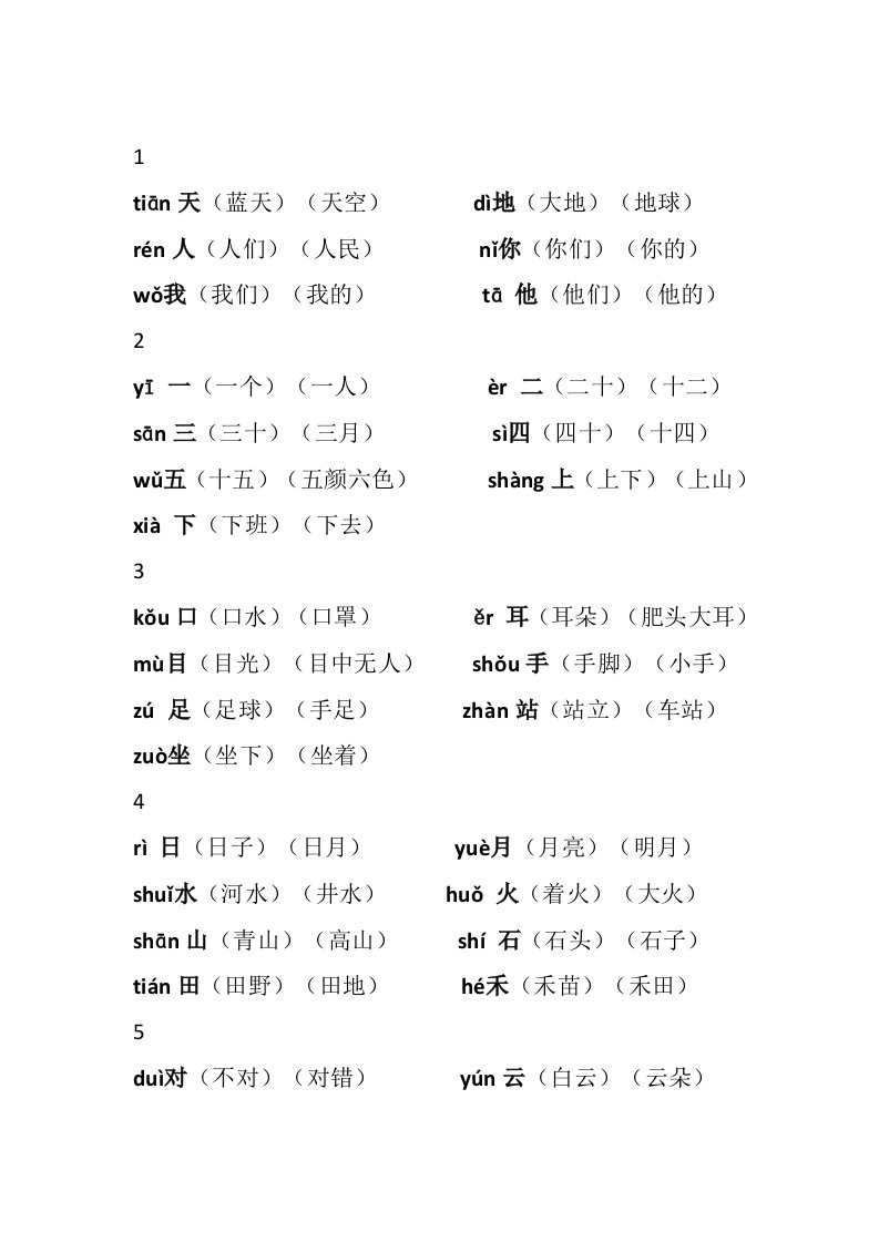 一年级上册组词大全