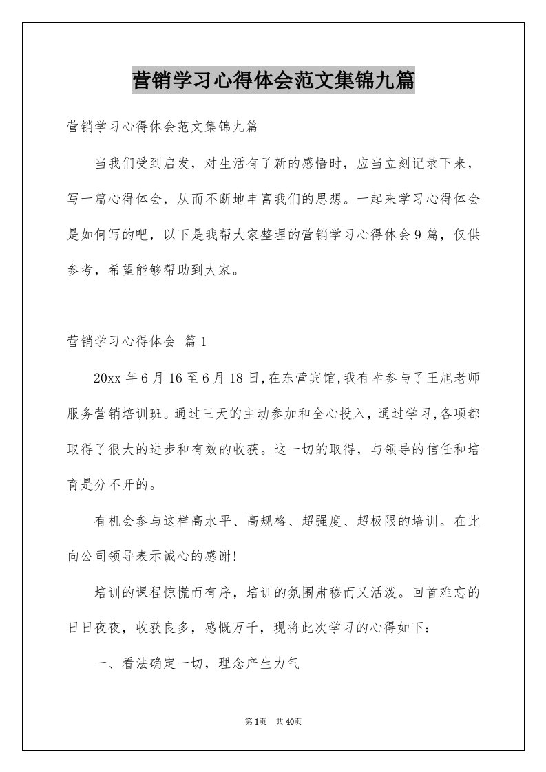 营销学习心得体会范文集锦九篇